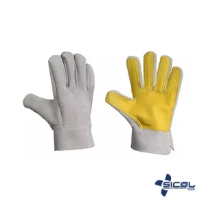 Guante Carnaza Reforzado Vaqueta Corto - Gris-Amarillo