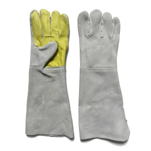 Guante Carnaza Reforzado Vaqueta Extralargo - Gris-Amarillo